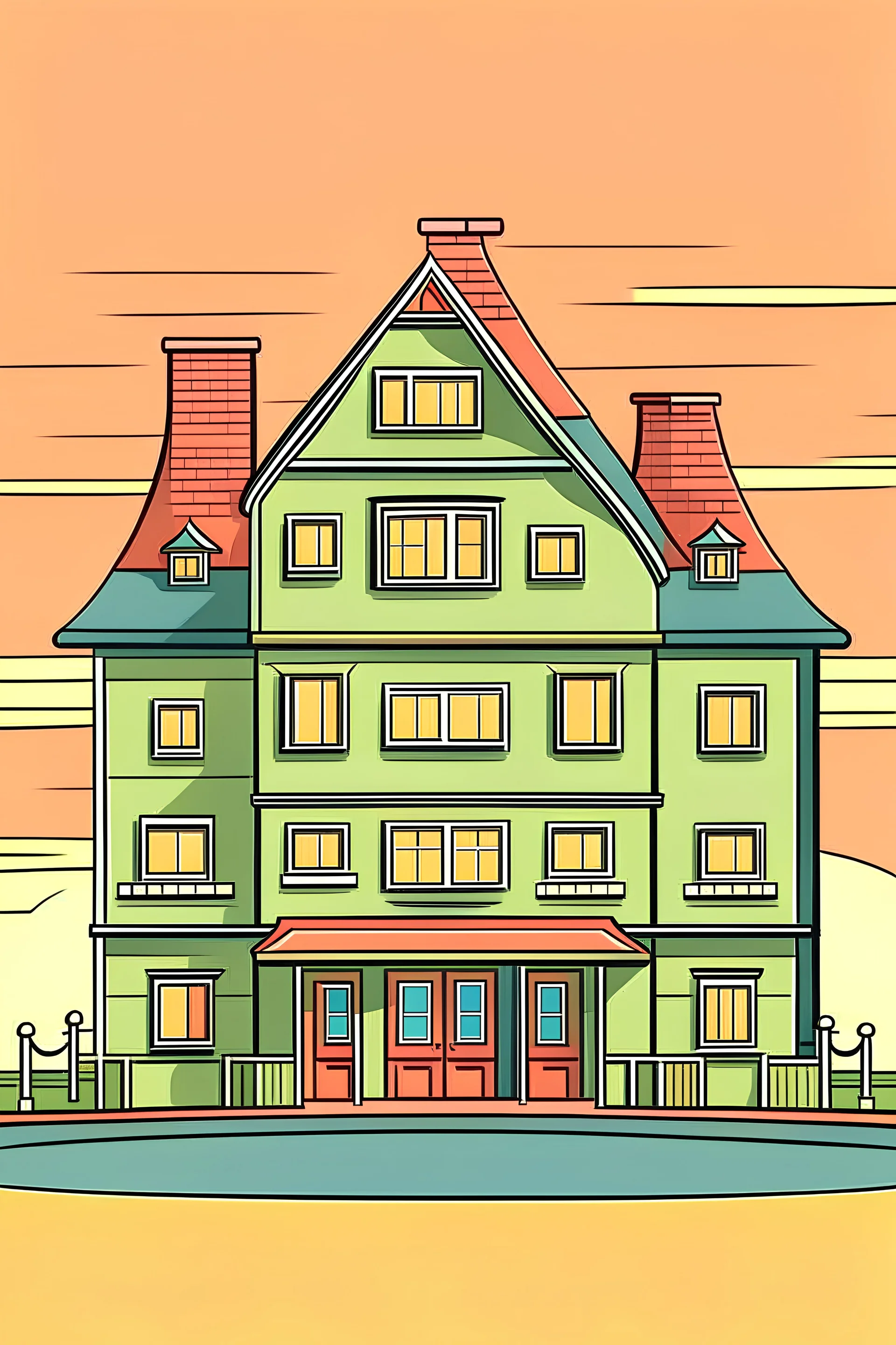 buatkan saya gambar kartun bentuk rumah dengan kumpulan dari bangun datar