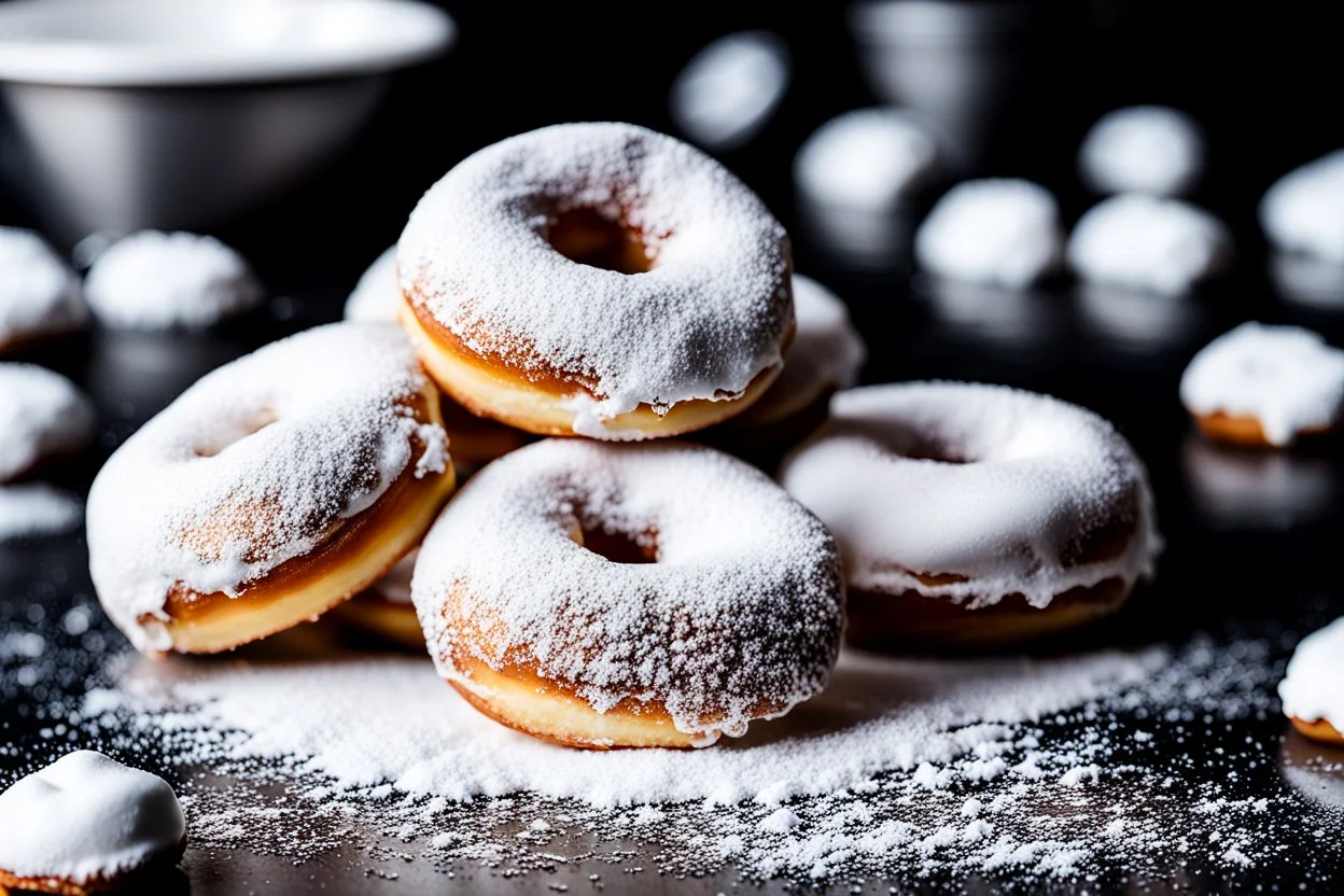 mini donuts completely covered in powdered sugar