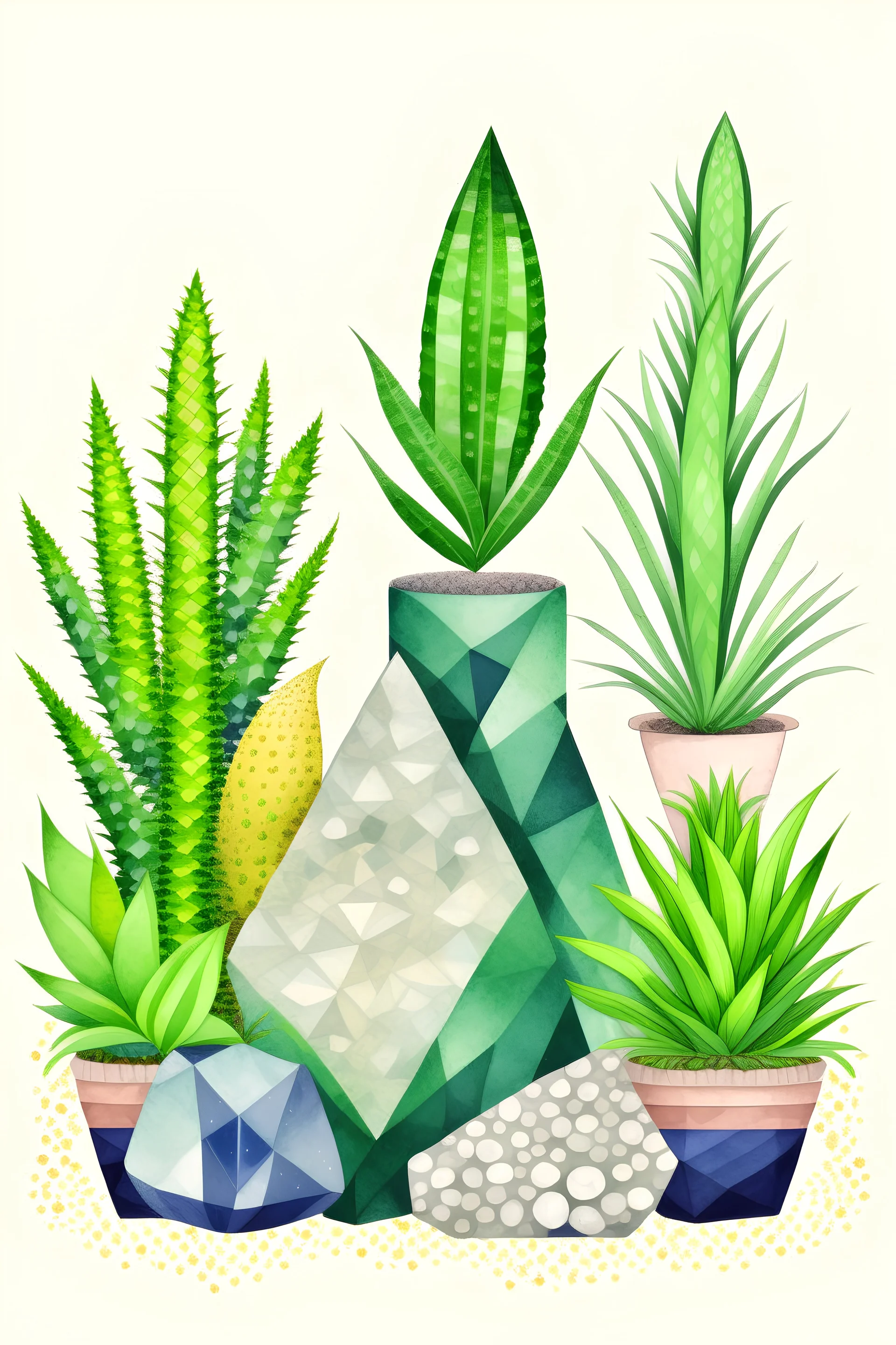 Gemstones and house plants graphic