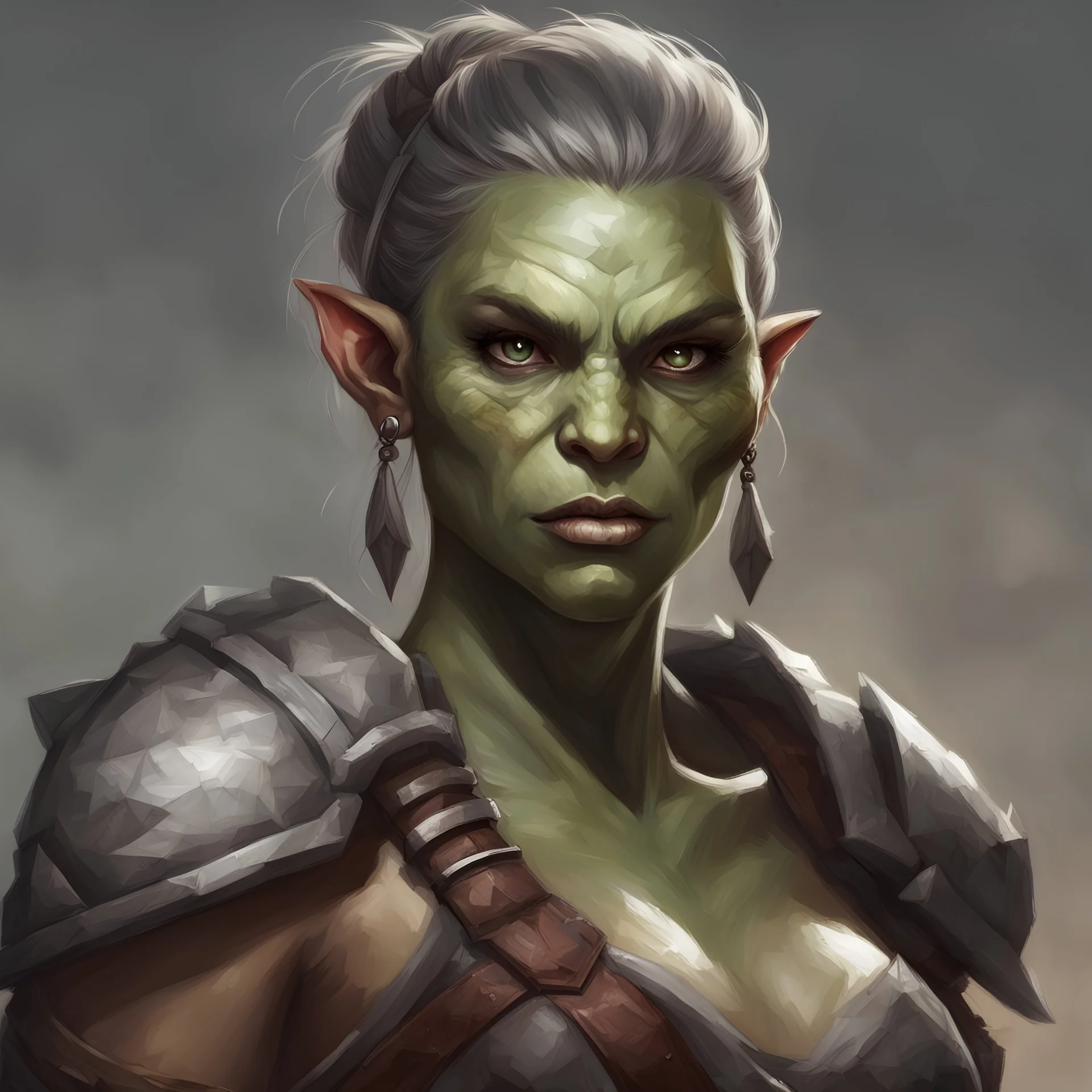 dnd, portrait of athletic female with orc skin