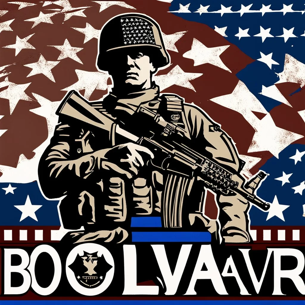 The text "Bolivar appreciates its veterans" with some blue stars and an American flag and a silhouette of a soldier. None of the components of the image should look plastic.