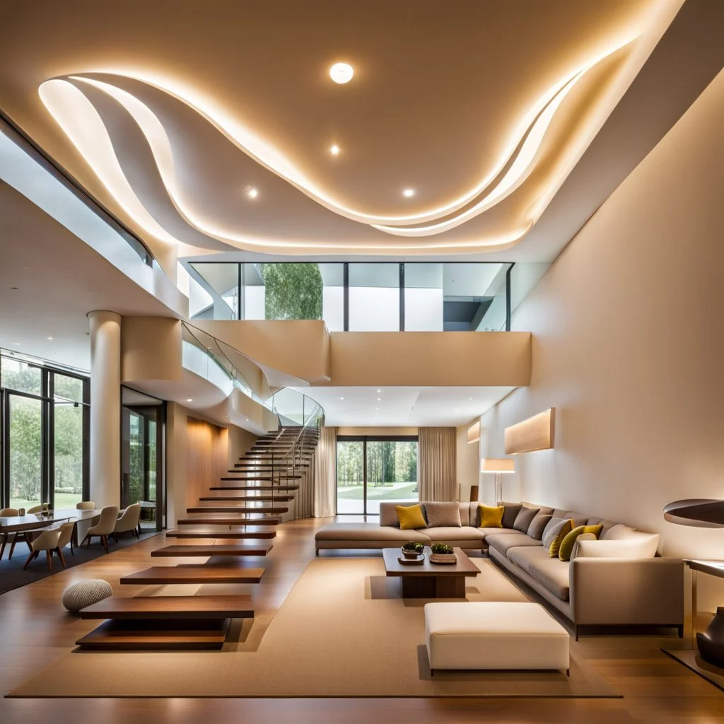 Flowing Luminous Ceilings,Form work Mansions, Harmony and balance between elements,