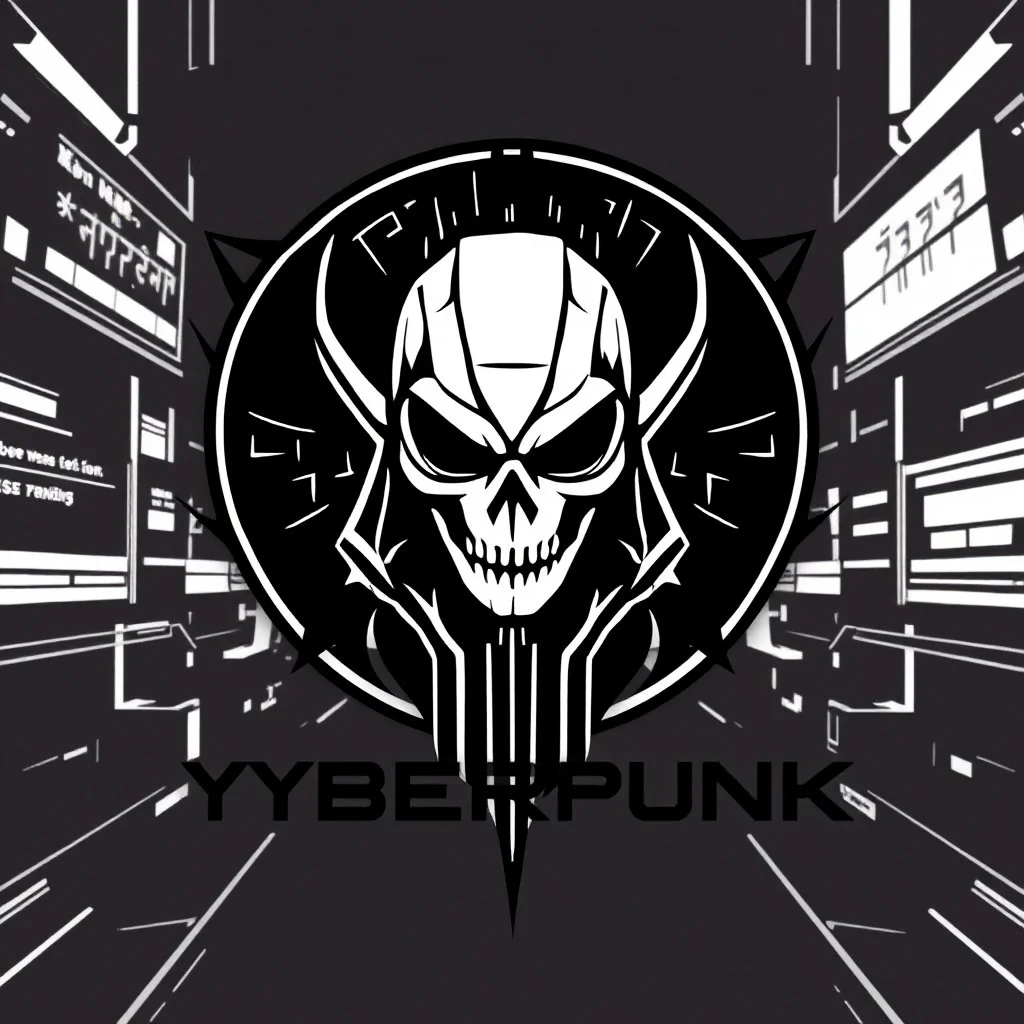 Cyberpunk company logo, cyberpunk, black and white