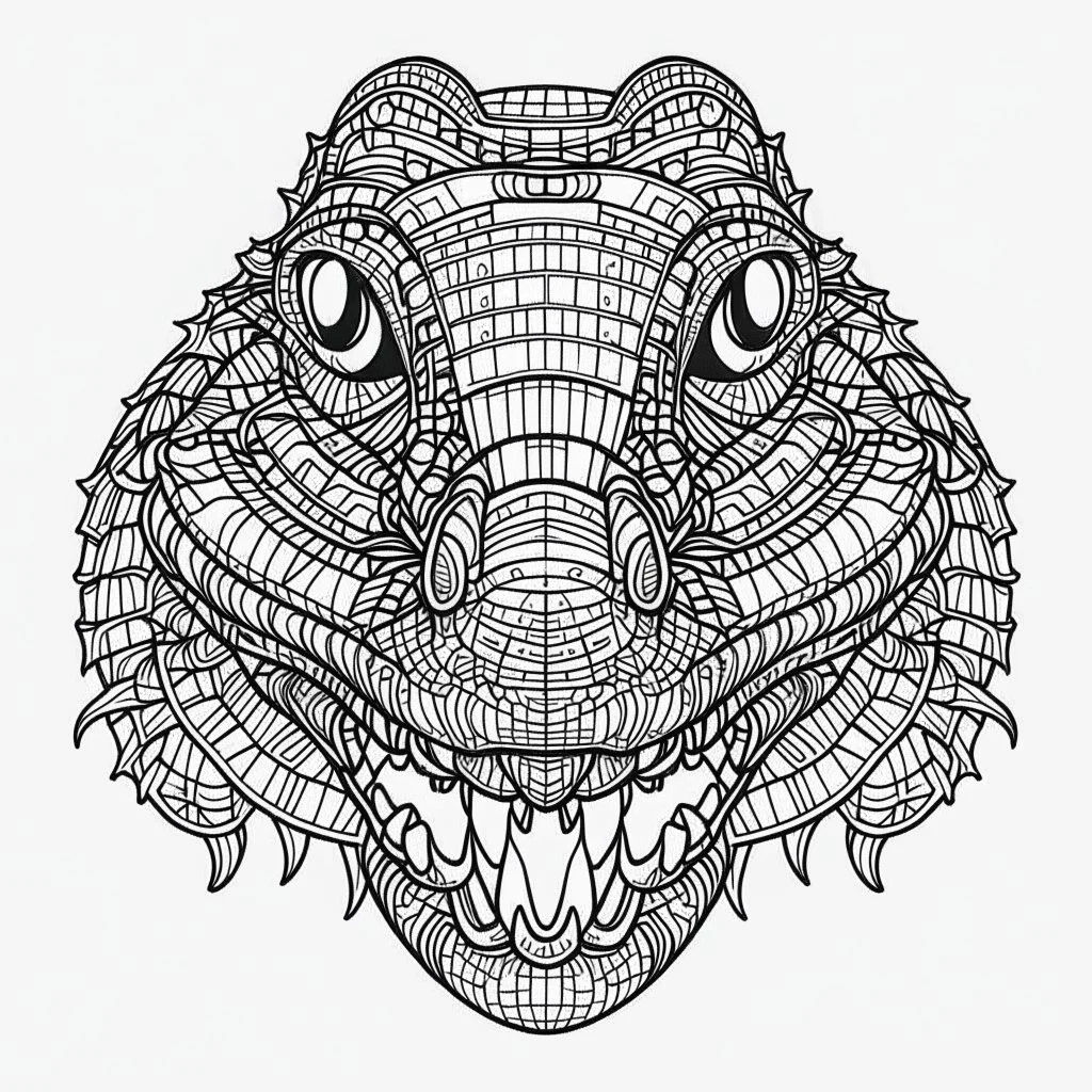 Crocodile, minimal lines, cartoon, mandala style, white back ground color, real style, realistic, minimalistic, minimal black line art, line art, crisp line art, unique coloring sheet, outlined, outline, crisp, crisp line edges, illustration, thin lines, crisp clear lines, line art, clean line art, unique, 8k, amazing, masterpiece, no colors, no dark color, no black color, avoid thick black, minimalistic line edges, pure white back ground, image character full fit to page,