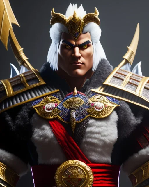 Shao Kahn, mortal kombat 11, highly detailed, hyper-detailed, beautifully color-coded, insane details, intricate details, beautifully color graded, Cinematic, Color Grading, Editorial Photography, Depth of Field, DOF, Tilt Blur, White Balance, 32k, Super-Resolution, Megapixel, ProPhoto RGB, VR, Half rear Lighting, Backlight, non photorealistic rendering