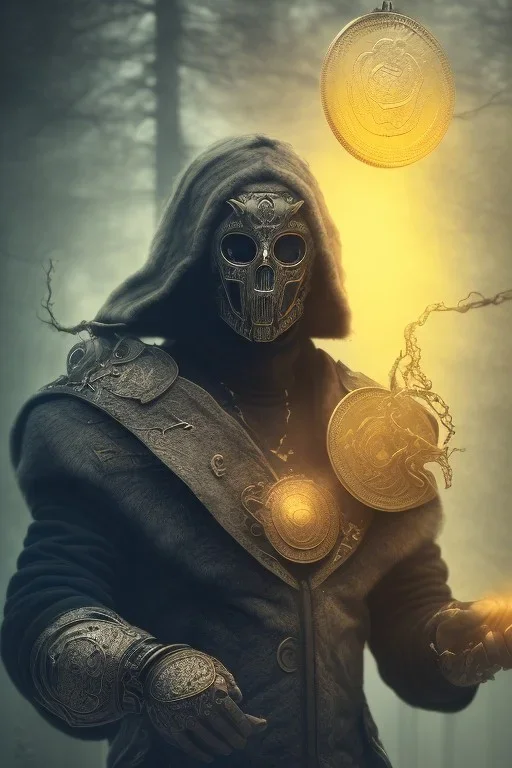 running berserker portrait , no face, black jogging suite , in the night Alps , holding coins , angels background, volumetric light, high detail, dark leaf tree, dark mountains in background, perfect, HR Giger style