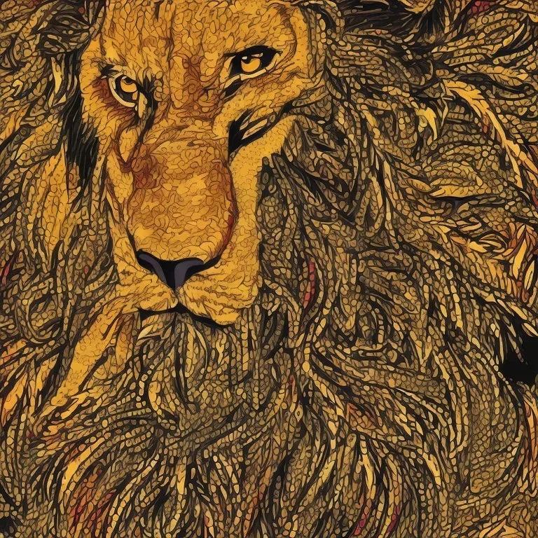 Portrait of a lion, Moroccan traditional art, black and gold, dark, 4k, details