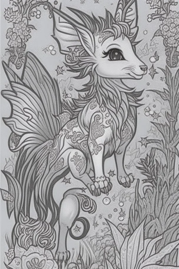 coloring book page of a magical animall, monochrome, blacn and white, sharp, sketch drawing