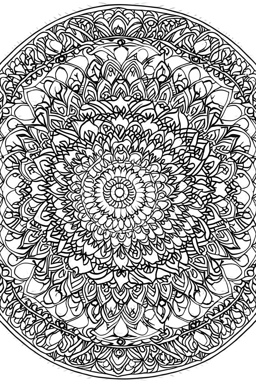 kids coloring page, mandala fully on page symmetrical, cartoon style, thick lines, low detail, no shading