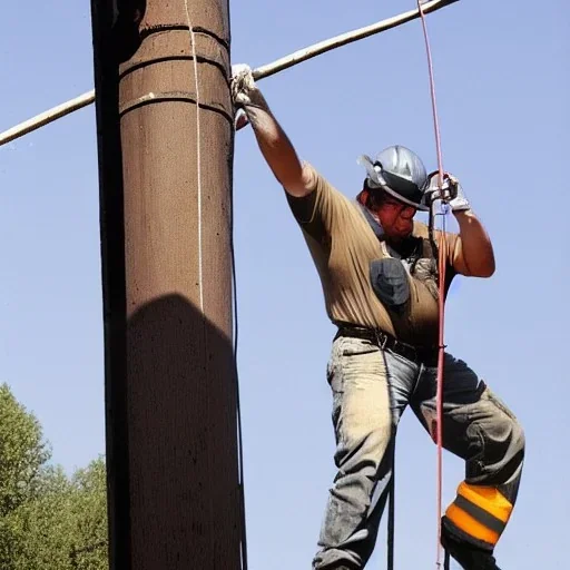 Jason Vancott gay lineman working on a telephone Pole on 9/11