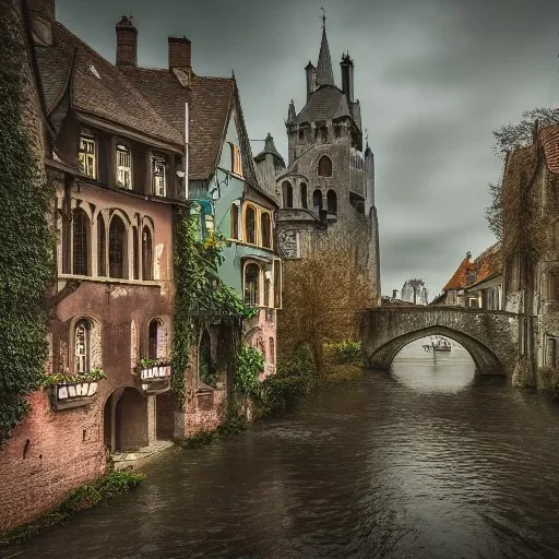 A magical gothic little town of witches with a castle and canals Nick Harris style