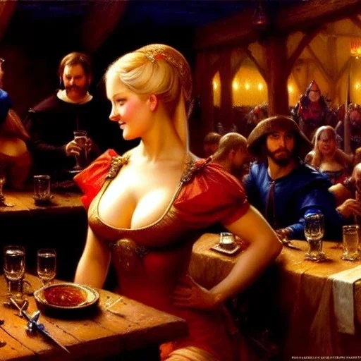 fullbody portrait 'beautiful face blonde massiveboobs medieval wench on tavern in medieval city',painting by gaston bussiere, greg rutkowski, yoji shinkawa, yoshitaka amano, tsutomu nihei, donato giancola, tim hildebrandt, oil on canvas, cinematic composition,sharp image, extreme detail,((fit full head inside picture)),32k