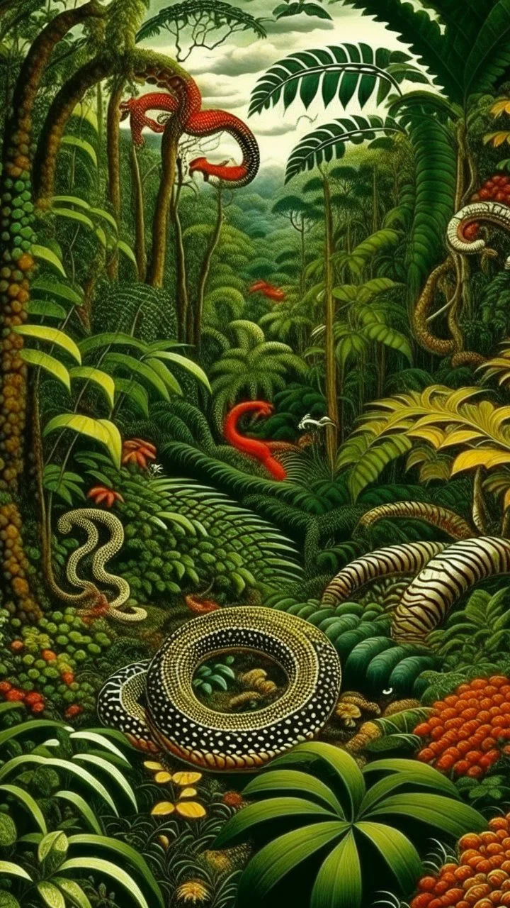 A rainforest filled with vipers painted by Edward Hicks