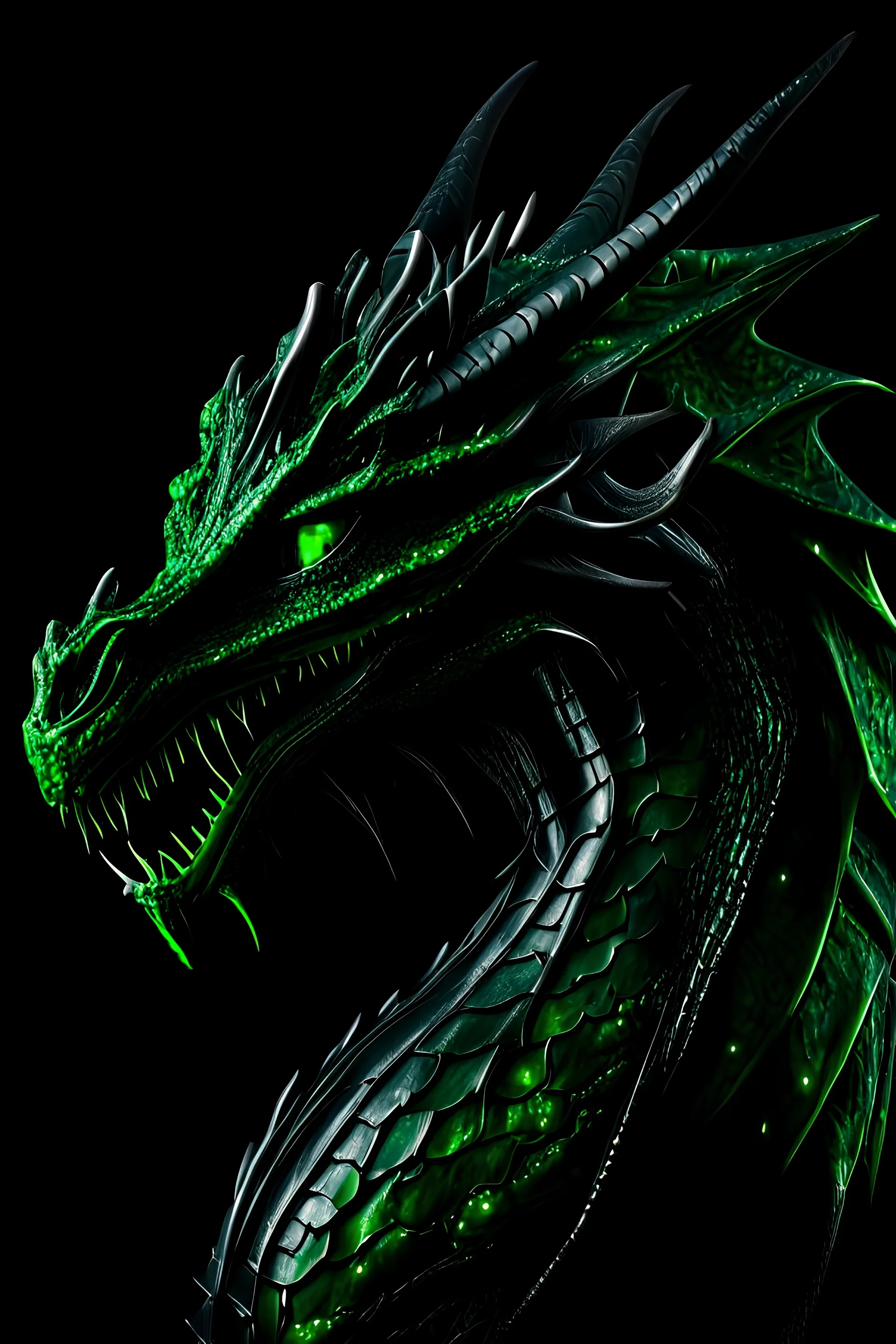 Earth emerald dragon in black backdrop, high detail 8k