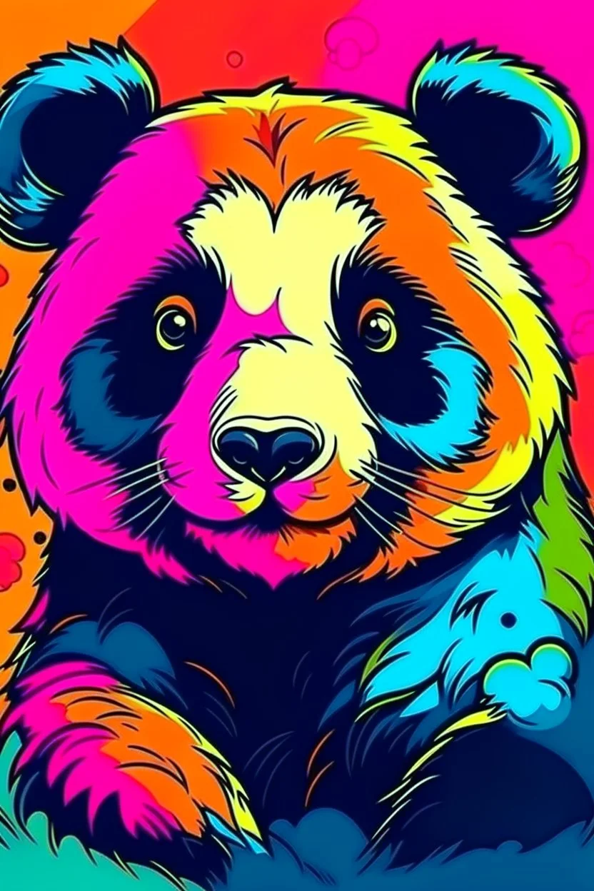 Panda bear, cartoon style, vibrant colors.