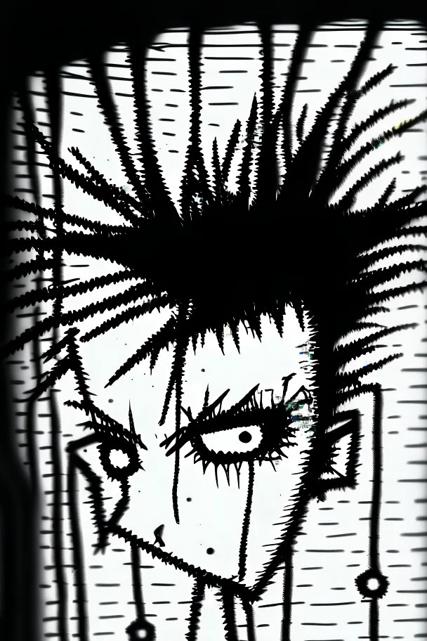 2d portrait drawing of a stickman, cool with punk hair, x eyes like hangman, close-up