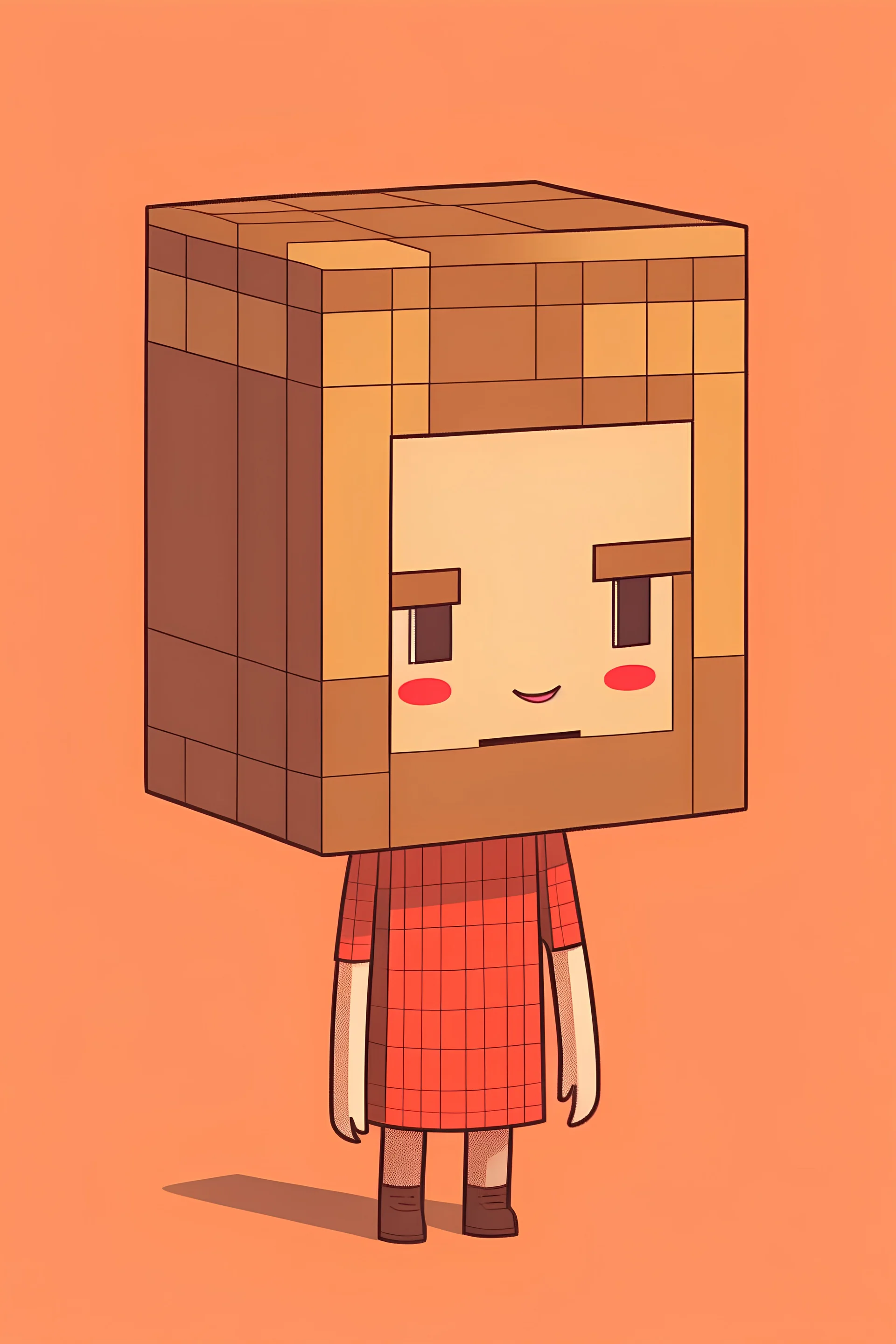 pixel, high quality, HD photo, illustrated girl with old brown box head,