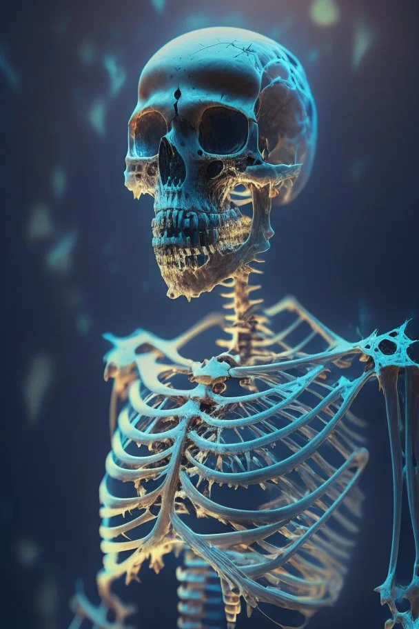 psychopat skeleton i "oljehyre", art, 4k, high detail, trending art, depth of field, volumetric light, dramatic lights