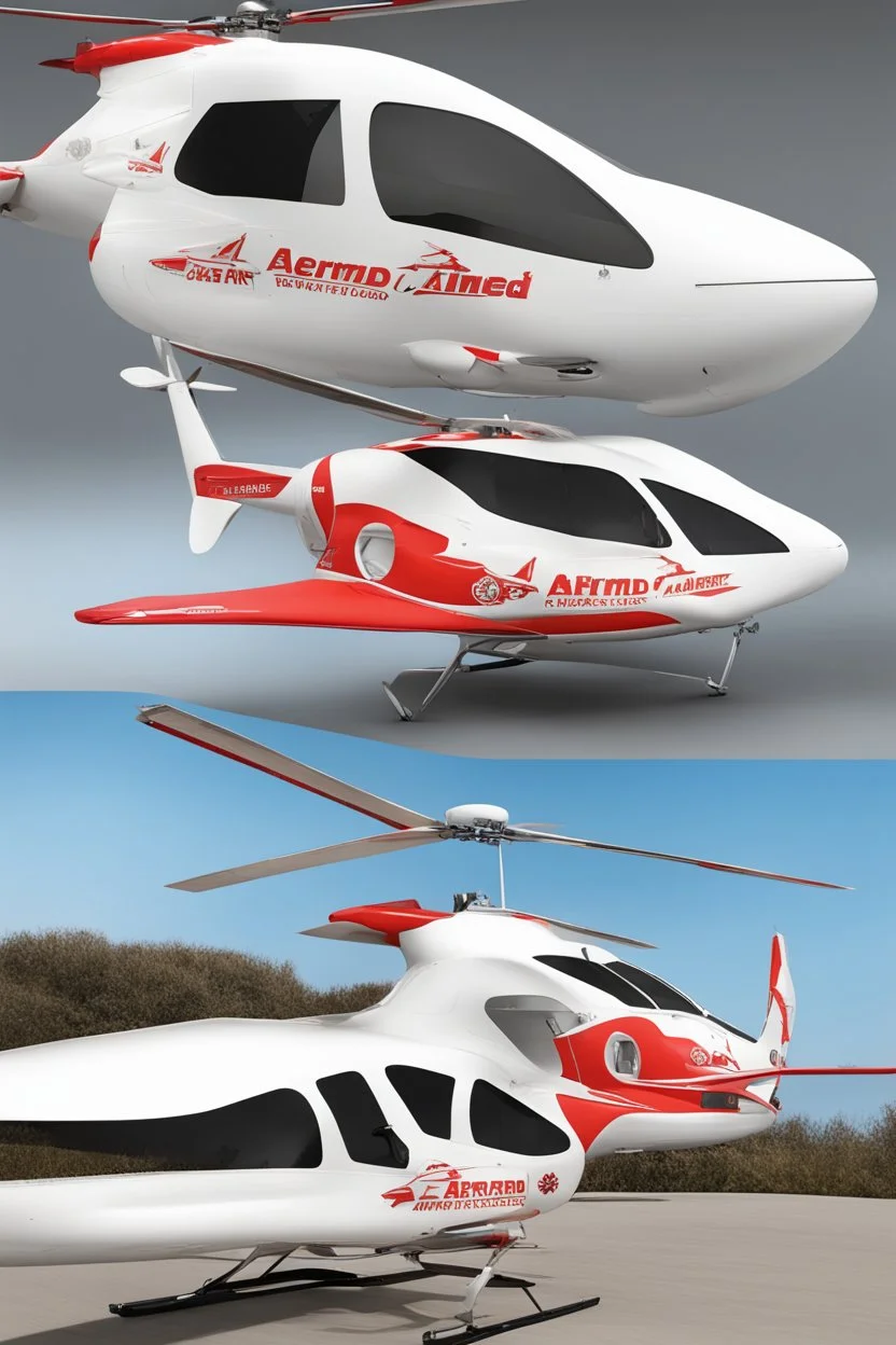 aeroplane airmed air ambulance inspired by shark with side view , quarter view and front view