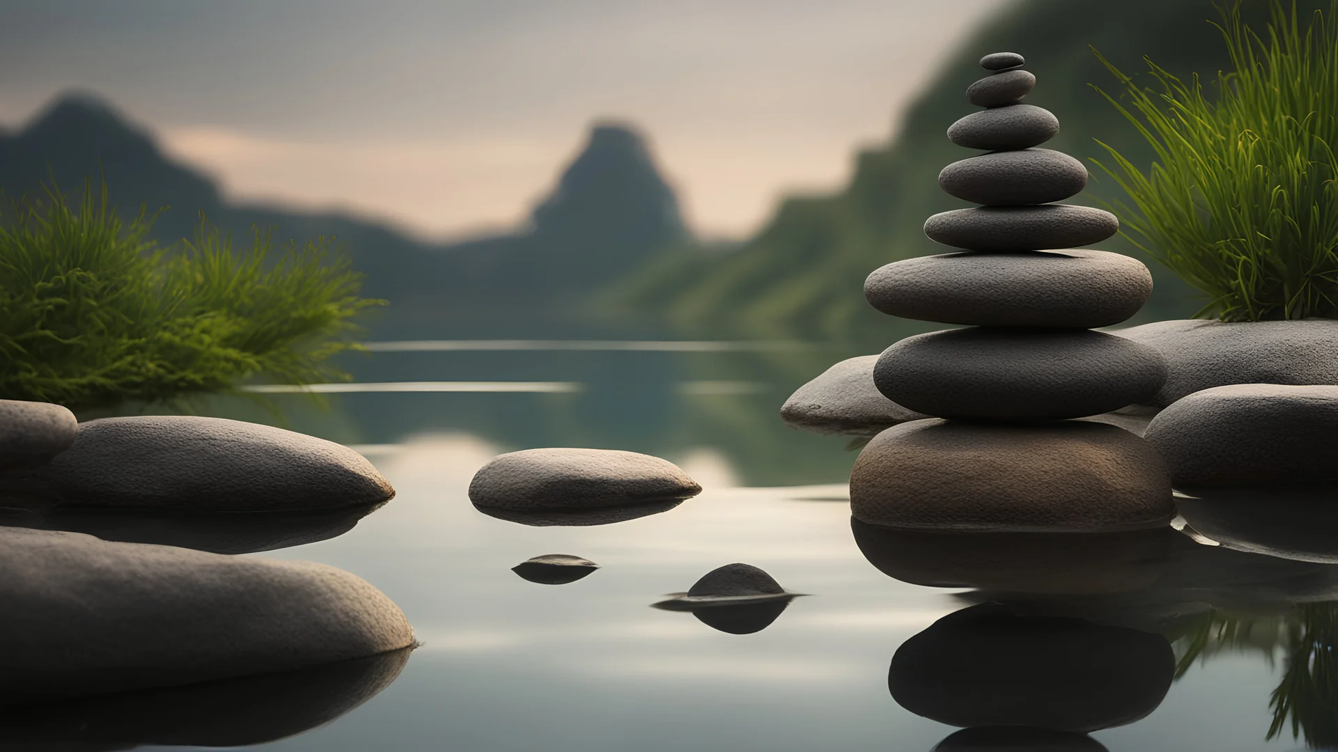 A serene scene captured by Wu Wei, a Shutterstock contest winner. Rocks delicately balanced atop each other in the water form a minimalist, tranquil composition. This image exudes a powerful zen atmosphere, with its soft and natural background. It encapsulates the essence of environmental art and invites meditation in a zen garden or temple.