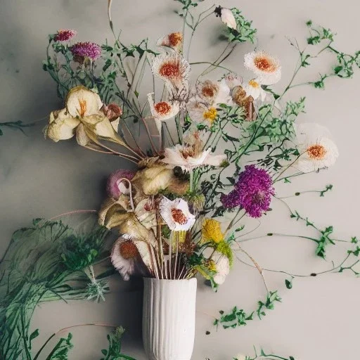 delicate arrangement of pressed flowers, beautiful composition, aesthetic layout