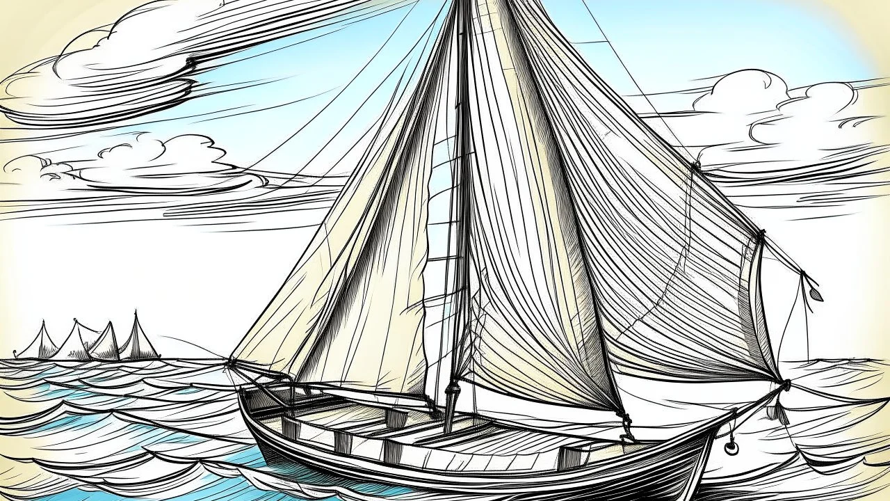 in the charming childish style of a 5 year old with scratchy penwork, a basic sloop, floating on water with the sail full of wind. Off to the side, the same boat mast is depicted, this time with the sail raised and tied upddddddddddddddddddddddddddddddddddddddddddddddddddddddddddddddddddddddddddddddddddddddddddddddddddddddddddddddddddddddddddddddddd