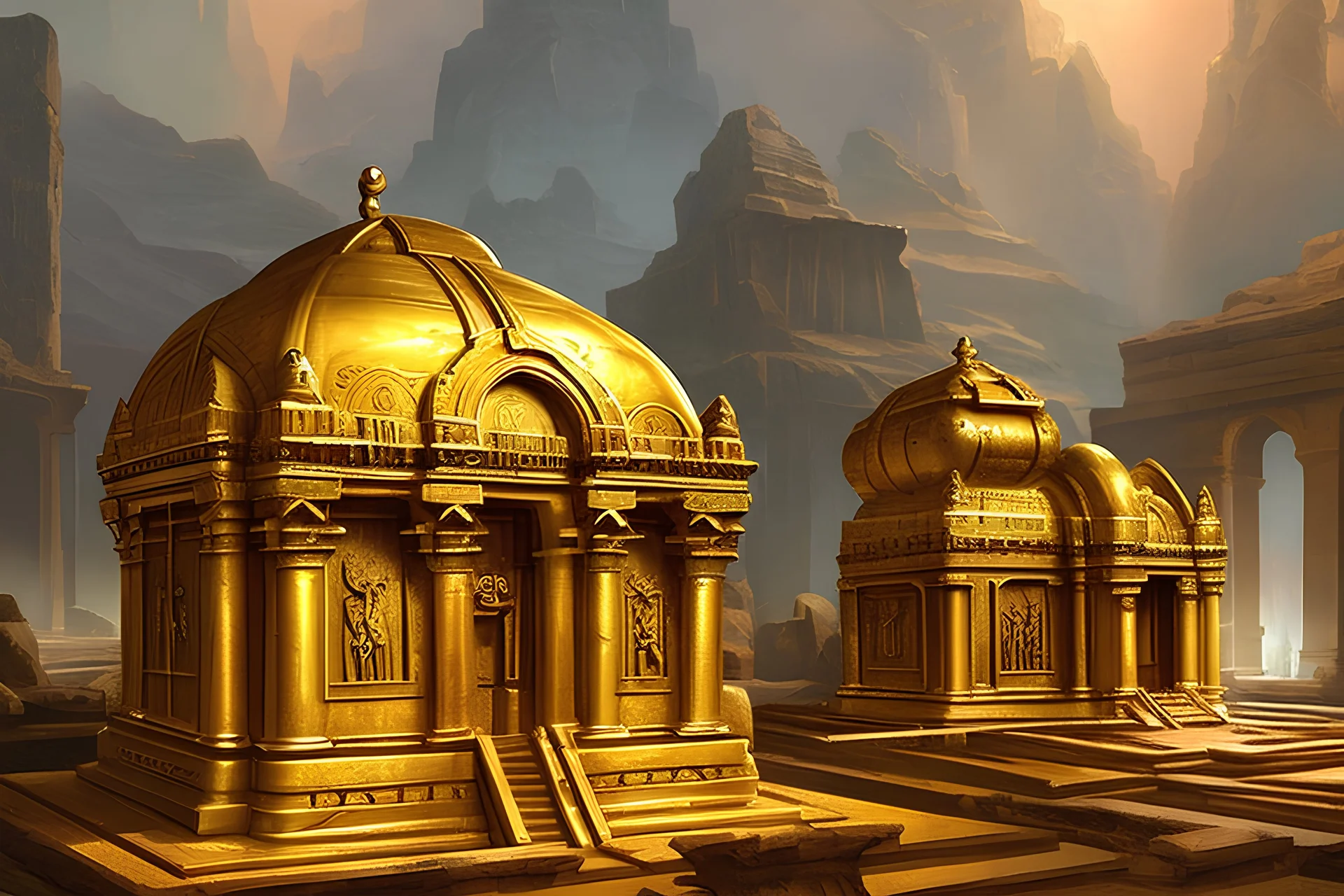 Tombs of kings of ancient civilization, many golden objects. pomp A huge splendor is the ancient Tomb of Kings in the depths of the earthTemple of the goddess Venus, where Amazon women guard the magnificent huge hall, some armed.