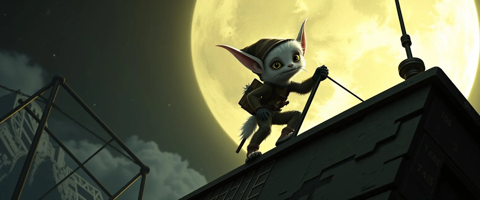 good moon ring close up on the coolest sassy fluffy elf kobold explorer climbing a radio tower with crazy swag in the style of fallout 4