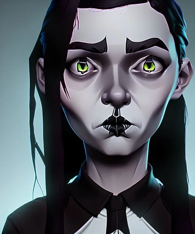  Wednesday Addams, one person, dynamic lighting, hyper realistic, black and white