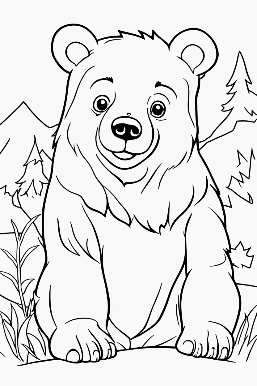 coloring page for kids, bear, thick outline, low details, no shading, no color