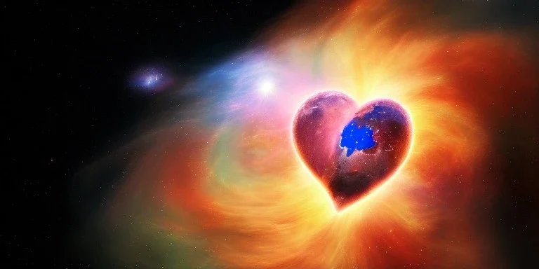 earth in front of a heart shaped nebula