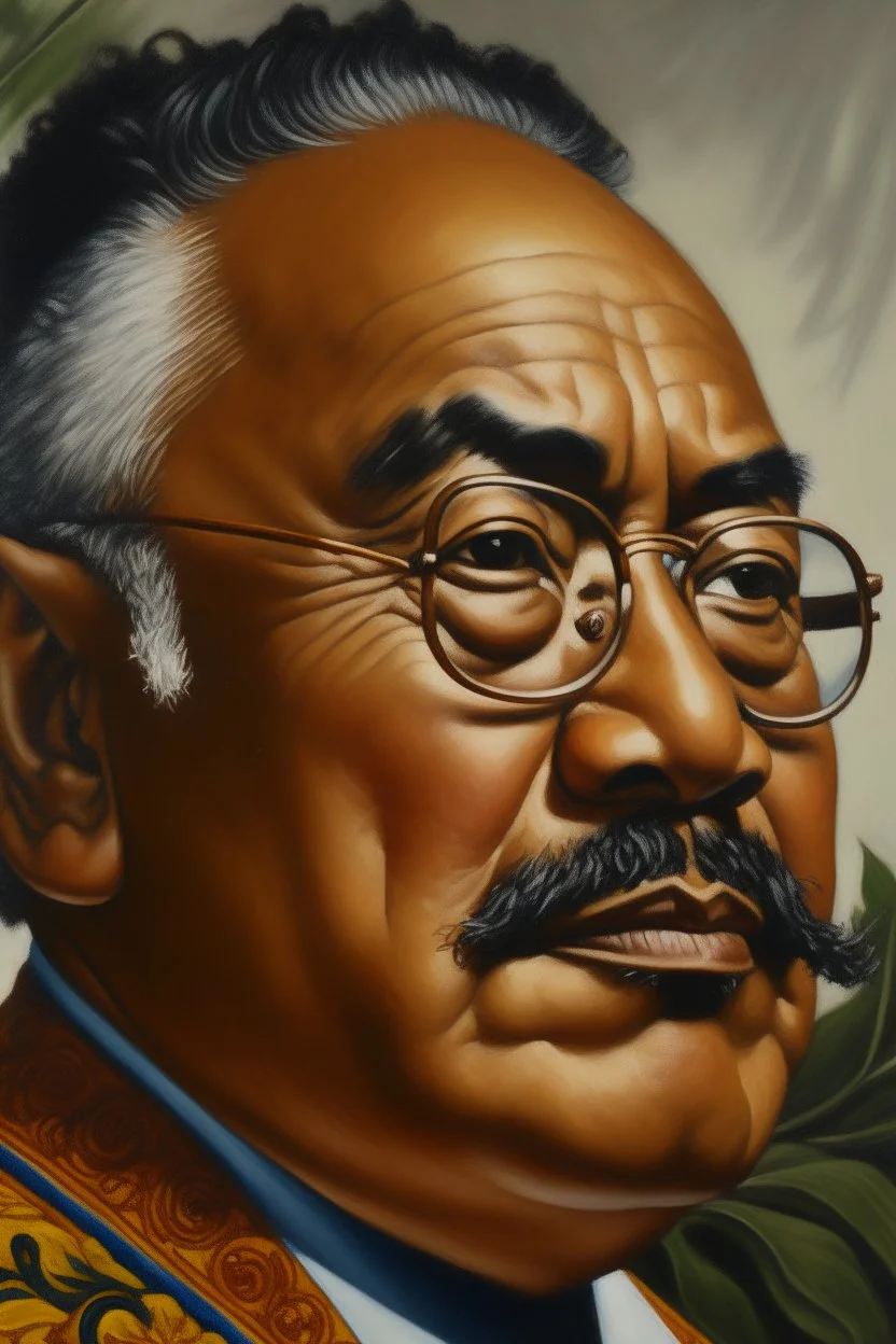 Side profile Painting portrait of samoan king with glasses and mustache