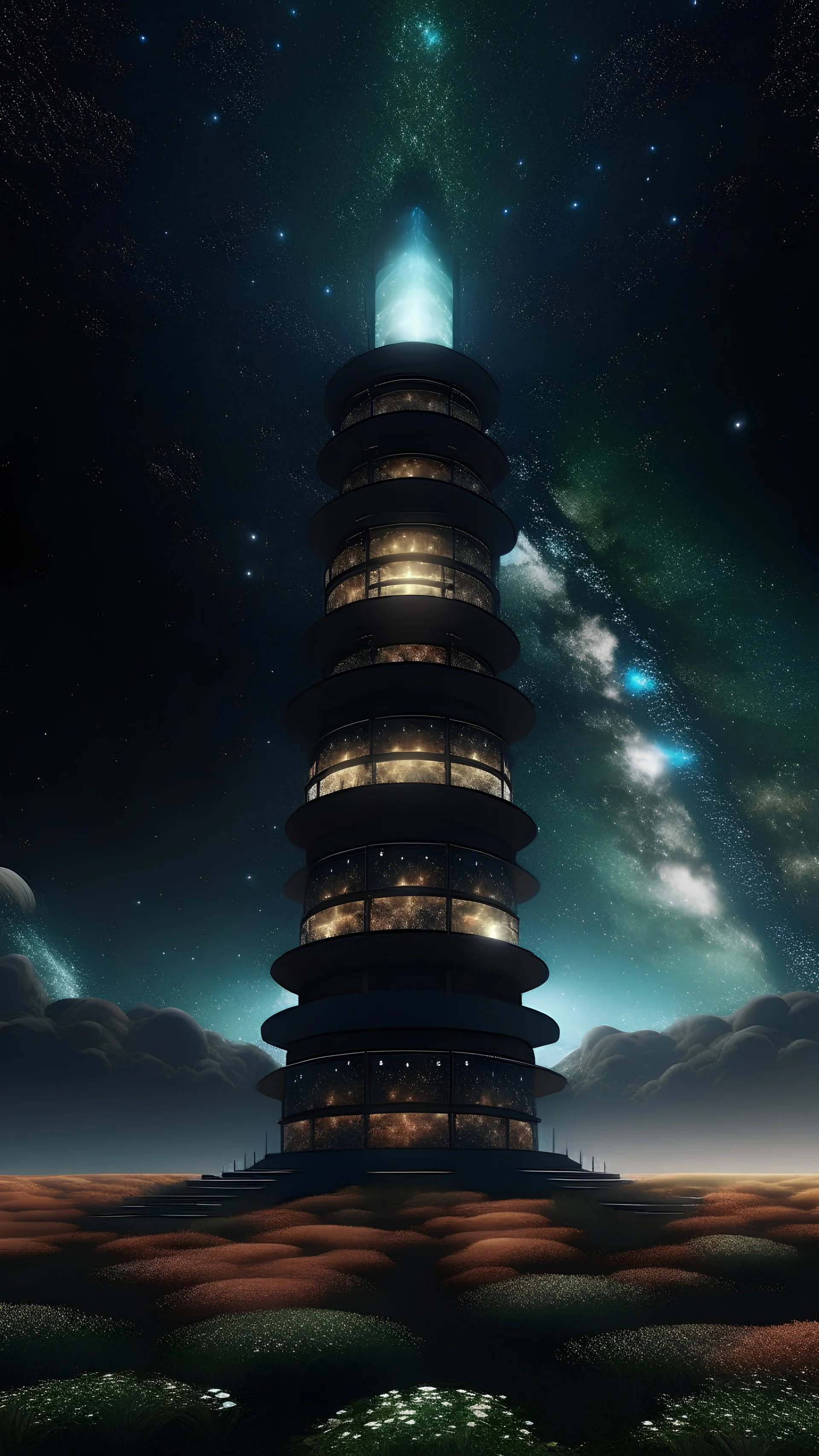 cosmos , interstellar space, a tower for meditation