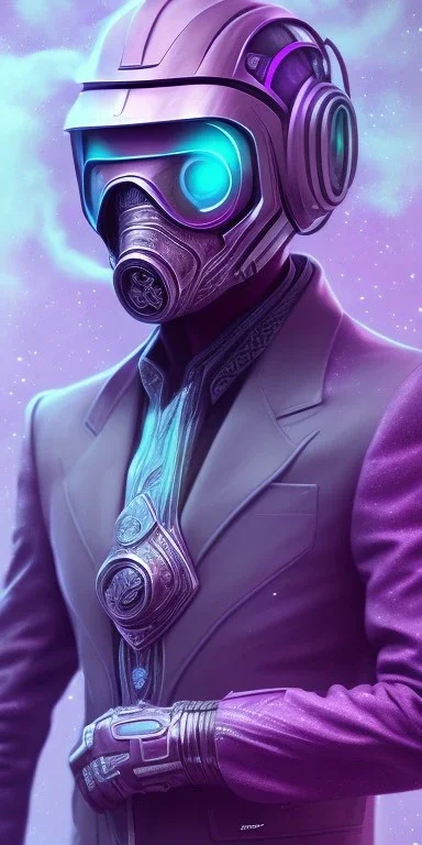 purple galaxy masked super villain, weapons in hands, teal and purple smoke, full portrait, hyper realistic, 4k