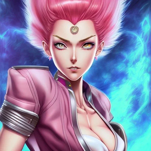 2d,Jojos Bizarre Adventure,Personagem de anime mfeminino, de cabelo rosa,alto detalhe,média resolução,pintado por Hirohiko araki