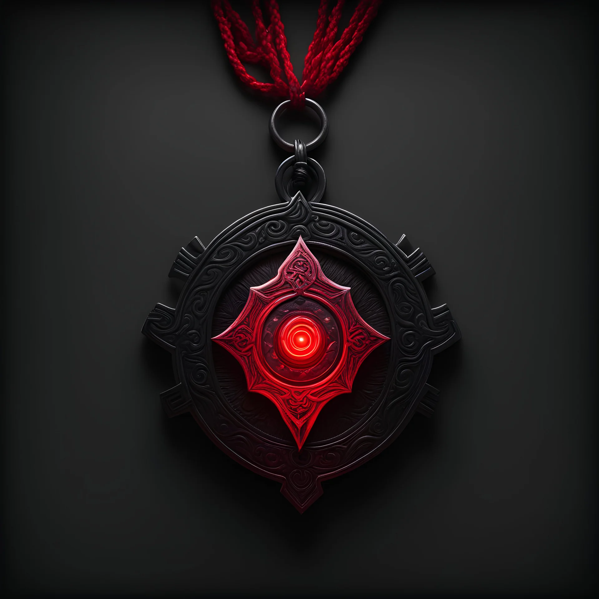 amulet, black background, red lighting, icon