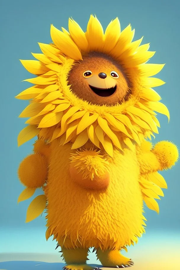 Cheery and cute sunflower avatar full body in furry material