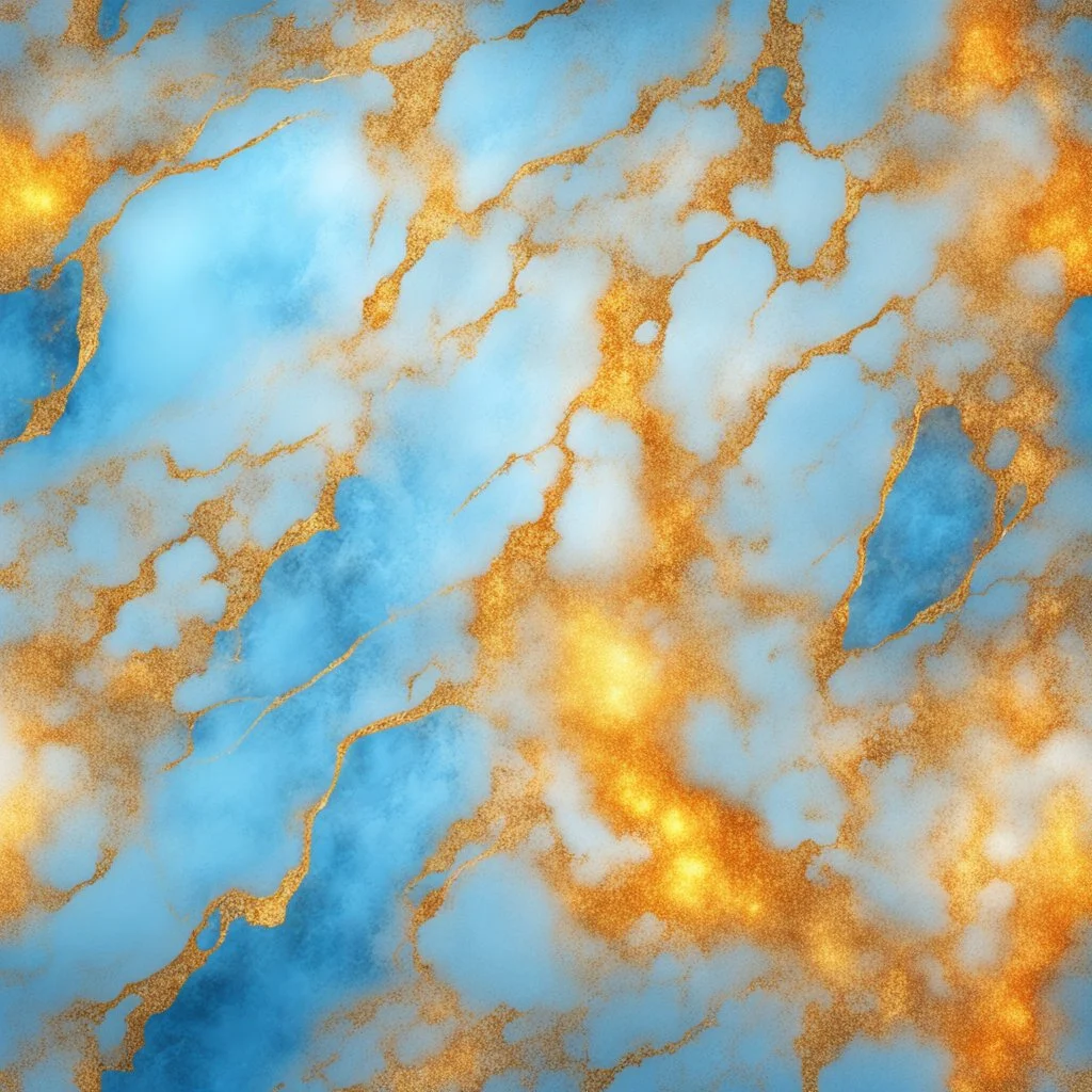 Hyper Realistic Sky-Blue, Golden-marble-background with glowing-embers & white-claw-marks vignette-effect