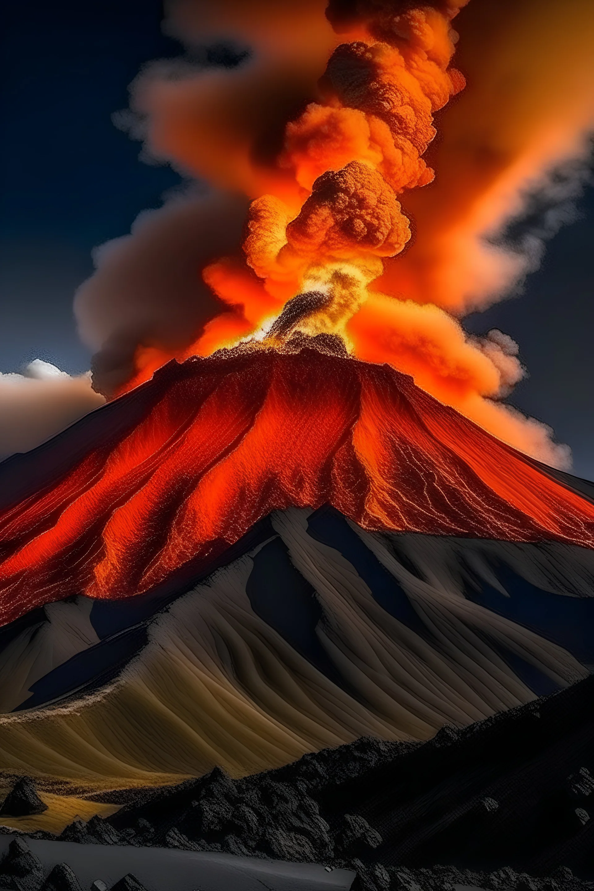 buatkan gambar gunung yang sedang meletus