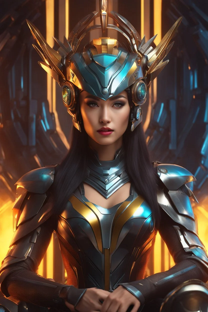 cyber robot woman ((masterpiece)), (beauty:1.3), iconic asp headpiece, UHD, 64K, hyperrealistic, vivid colors, , 8K resolution, throne room background with hieroglyphics, HDR depth, ultra detail, commanding regal aura, real photo