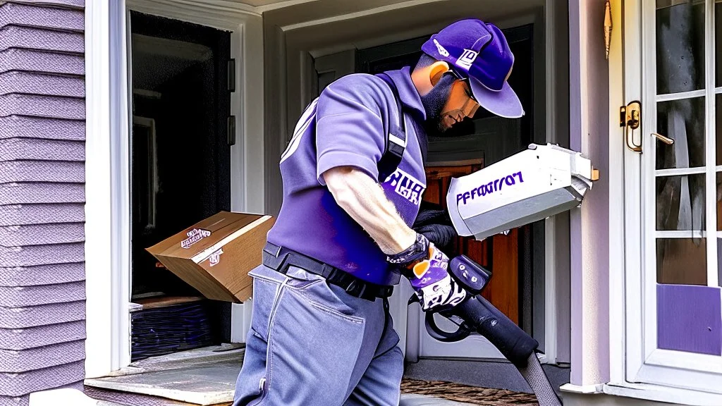 fedex driver with a chainsaw at the front door