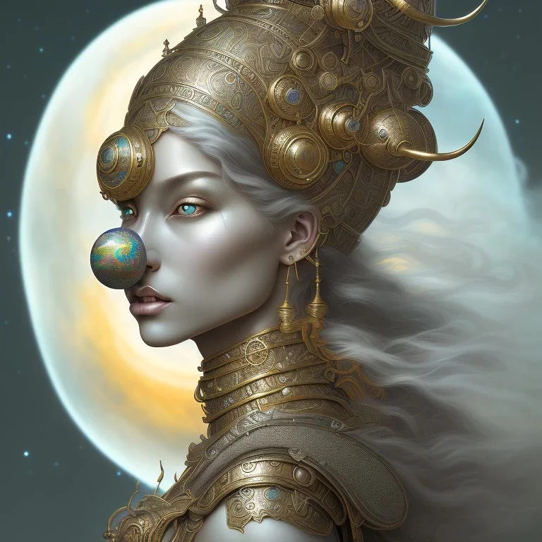 ssango fantasy, fantasy magic, intricate, sharp focus, illustration, highly detailed, digital painting, concept art, matte, artgerm and paul lewin and kehinde wiley, masterpiece silver elephant head bronze Asian African girl nice breast Afo hair turquoise sun moon waves