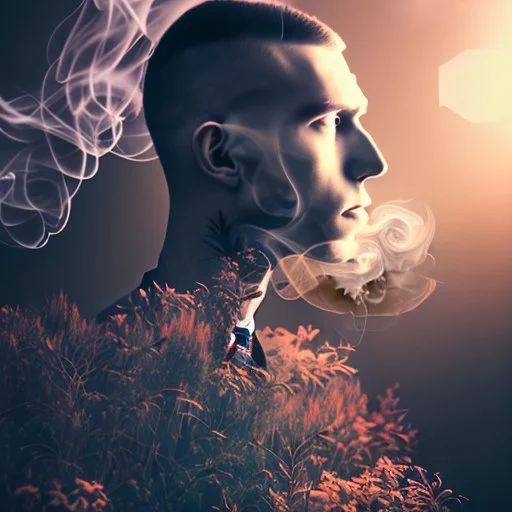 smoke, double exposure photography, colourful nature, clean sharp focus, on white background