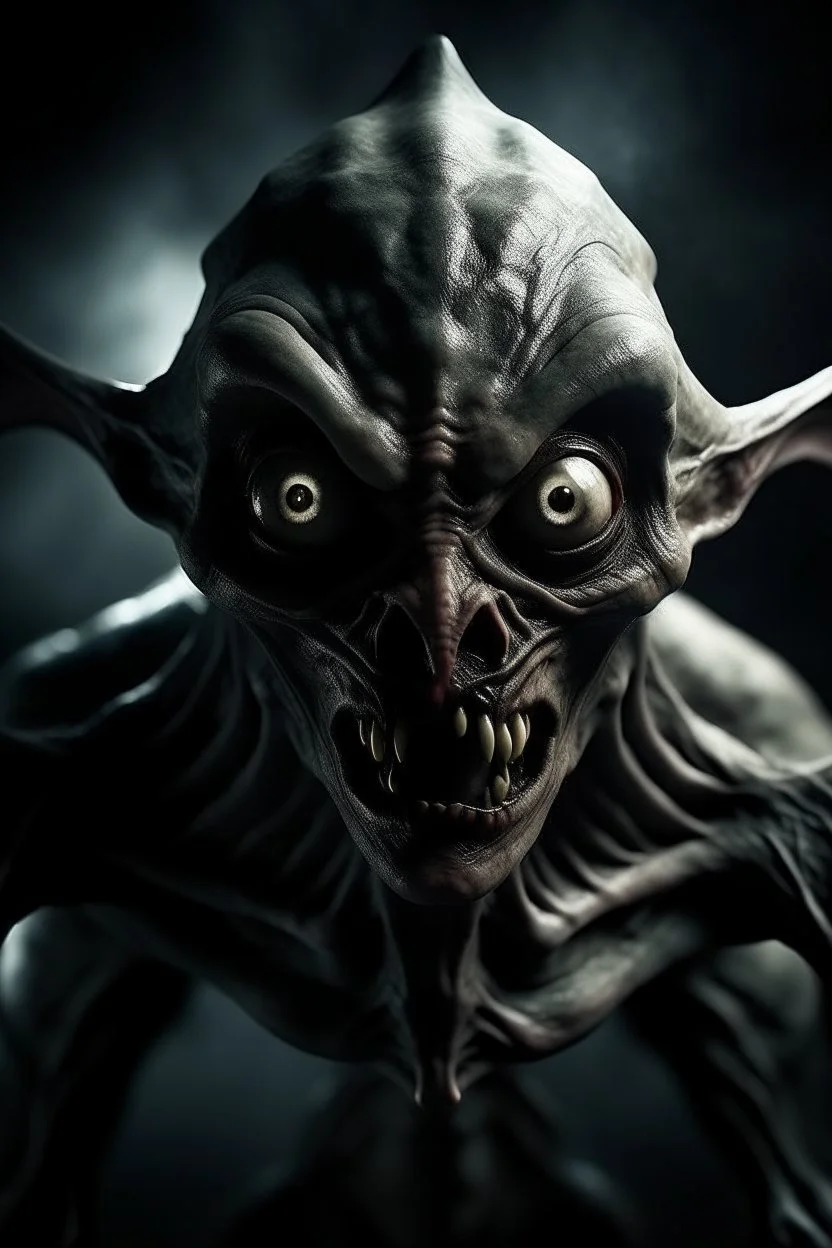 a horror alien with a creature looked like bat with his scary eyes