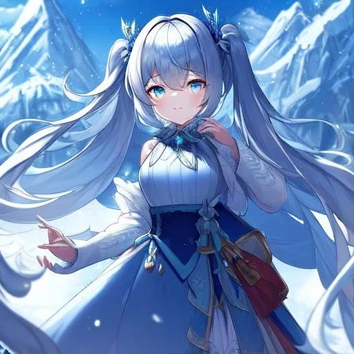 Clear focus, high resolution, cyan pigtails long fluffy hair, cyan eyes, wearing a snow outfit