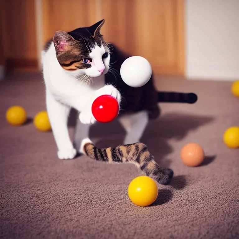 new year cat playing with balls