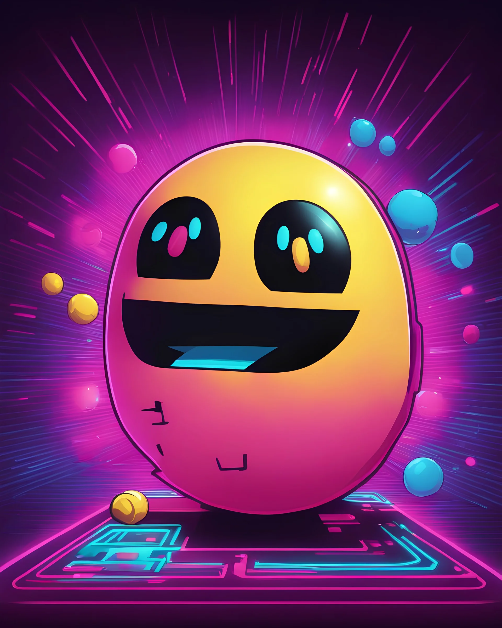 Synthwave cartoon of pac man