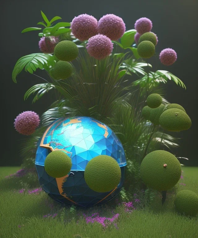 globe, plants and flowers around, kente, cinema 4d, octane render, high detail