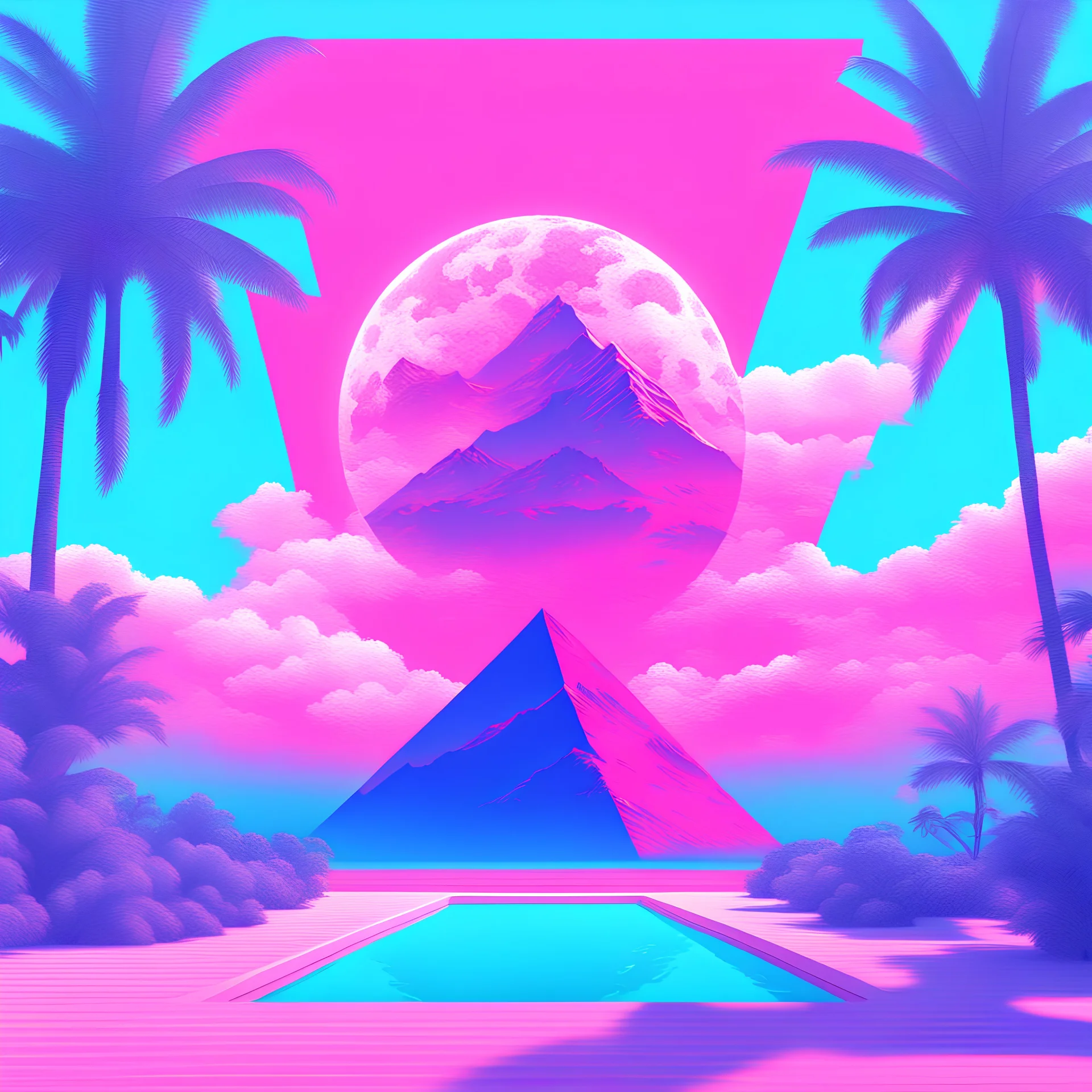 3D Vaporwave vintage digital painting hyper