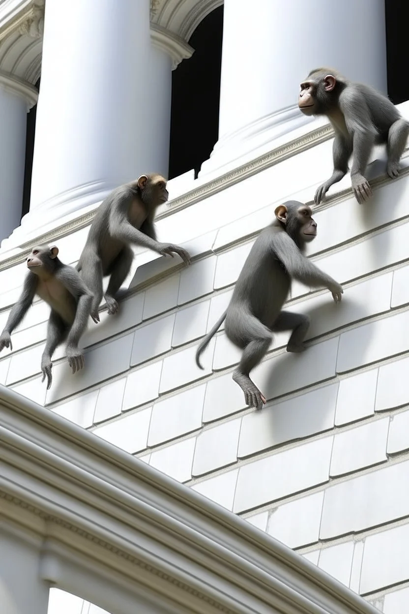 weird monkeys climbing up a capitol building wall